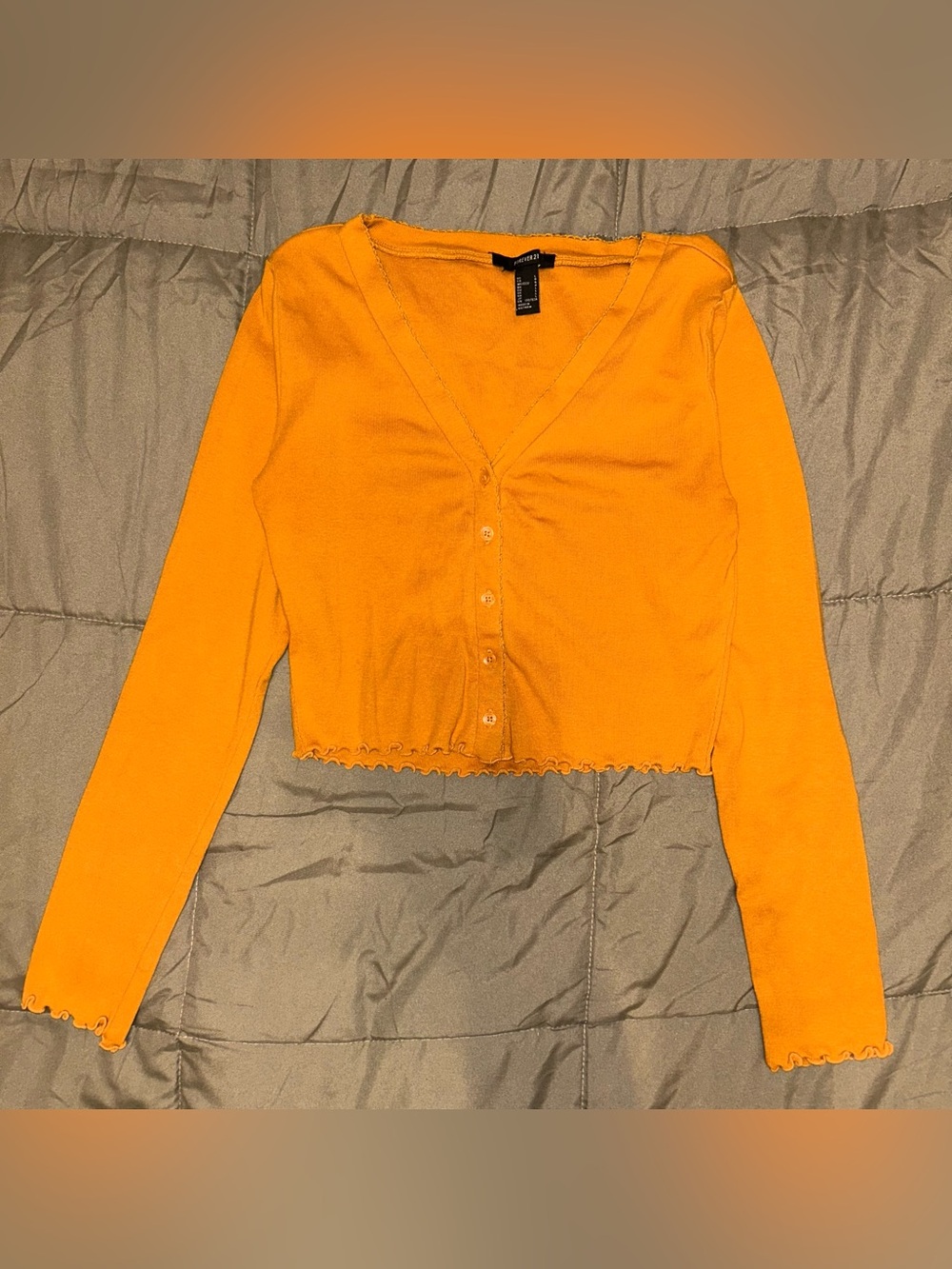 Forever 21 Bright Orange Cropped V-Neck Button Cardigan